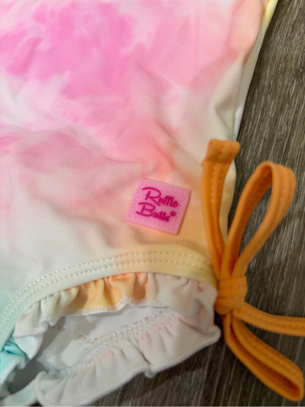 Ruffle Butts Pink & Orange Tie-Dye Baby Long Sleeve One-Piece Swim Suit - Picture 2 of 7